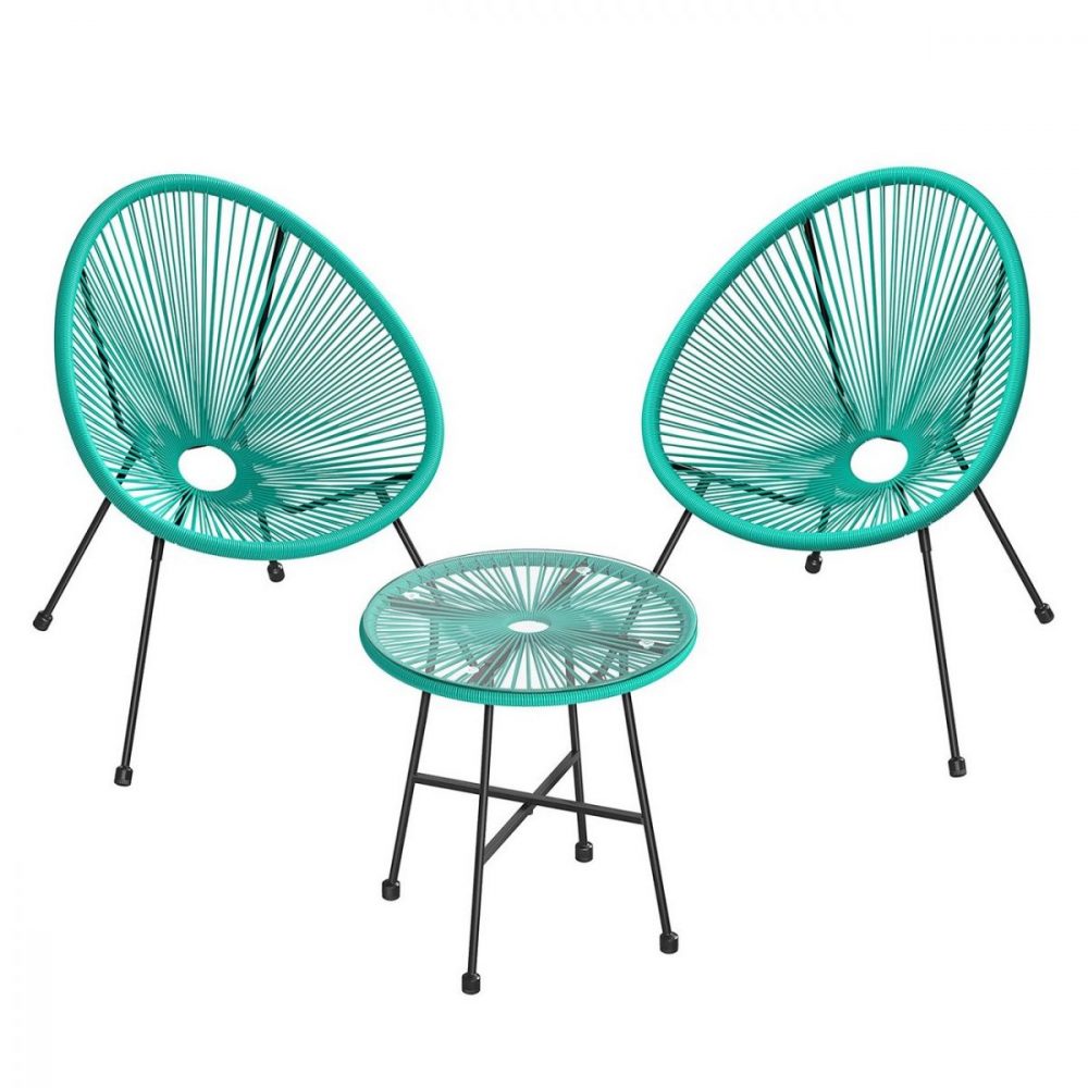 Conjunto muebles jardín 3 piezas, sillas acapulco y mesa, turquesa