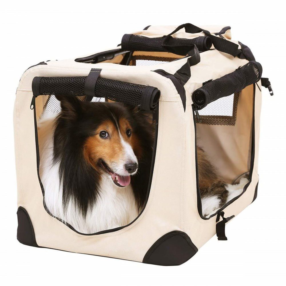 Transportín plegable para perros grandes, beige - Imagen 2