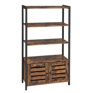 Armario auxiliar marrón rústico con 3 estantes y puertas persiana