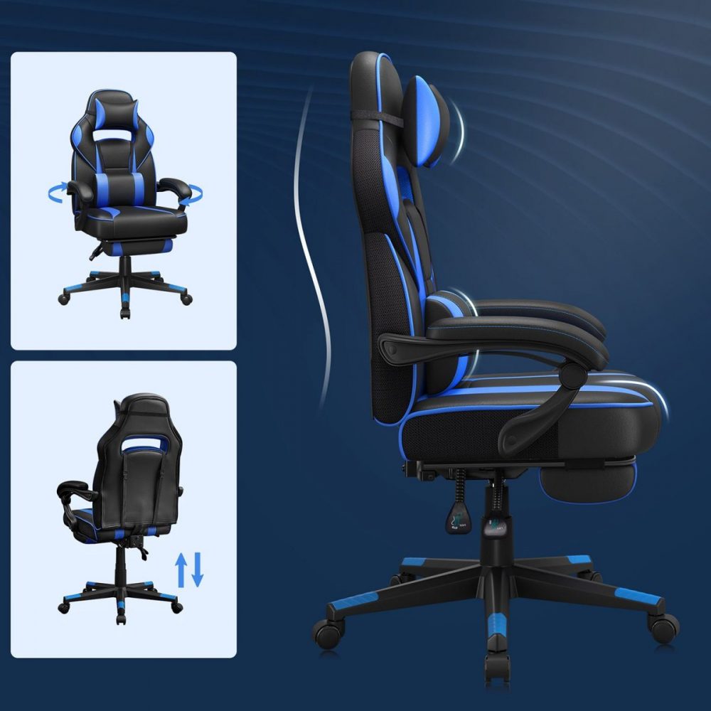 Silla oficina ergonómica, reposapiés extensible, azul cielo - Imagen 4
