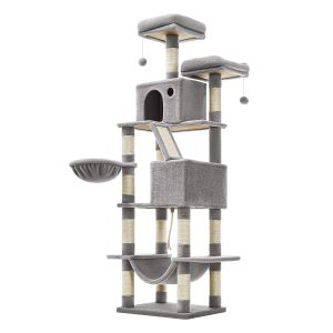 Árbol para gatos xxl de 206 cm, 13 postes, 2 plataformas, cuevas, hamaca, gris claro