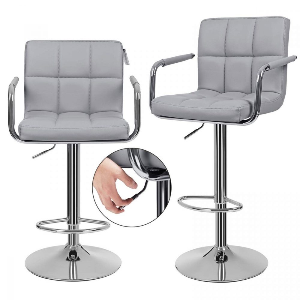 Taburetes bar ajustables, cuero sintético, gris - Imagen 5