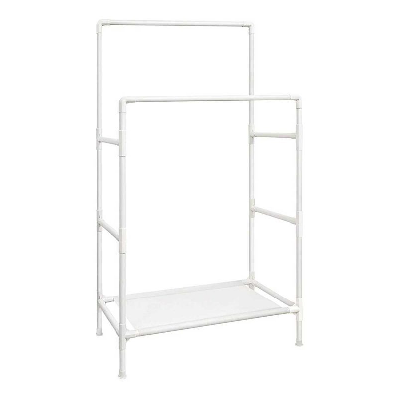 Perchero blanco de metal con 2 rieles colgantes, soporta 55 kg