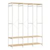 Armario ropa portátil plegable, barras colgar, estantes, beige