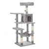Árbol para gatos de 143 cm, rascadores, plataformas, hamaca, gris claro