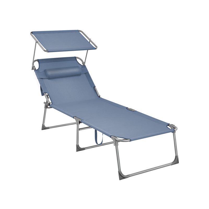 Tumbona plegable 71x200x38 cm respaldo ajustable azul