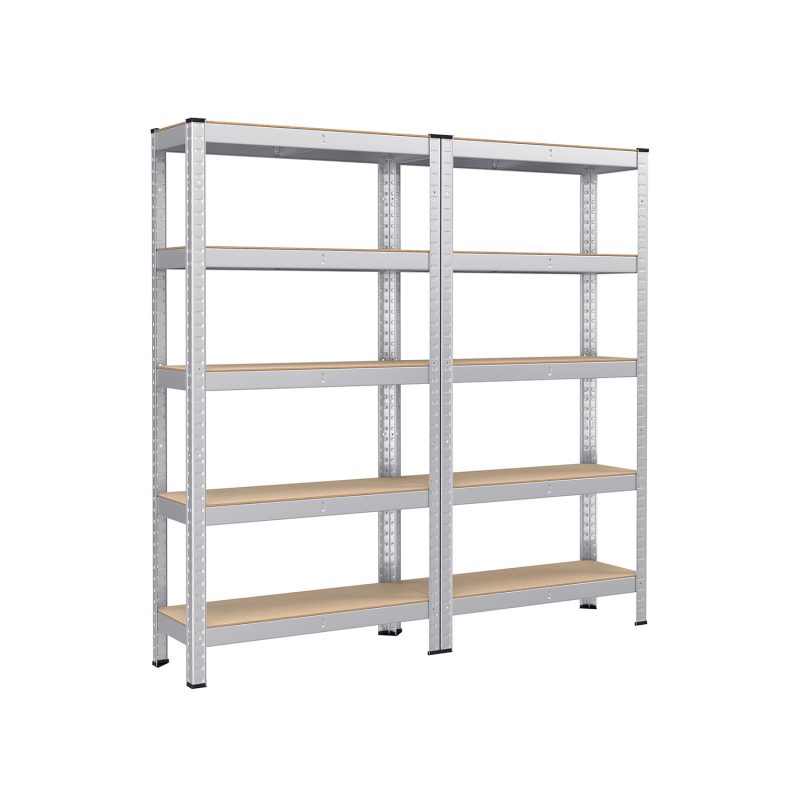 Juego de 2 estanterías pesadas de 5 niveles 30x75x150 cm plata