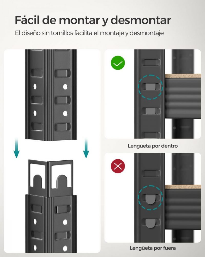 Estantería pesada de 5 niveles 40x90x180 cm gris - Imagen 5