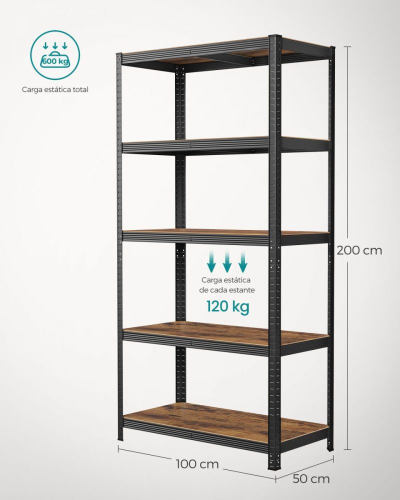 Estantería 5 niveles ajustable rústico negro - Imagen 5