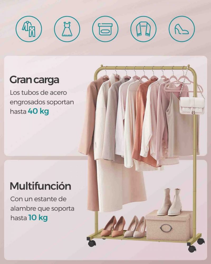 Perchero burro con ruedas, 91 cm, dorado - Imagen 3