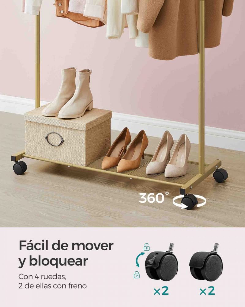 Perchero burro con ruedas, 91 cm, dorado - Imagen 5