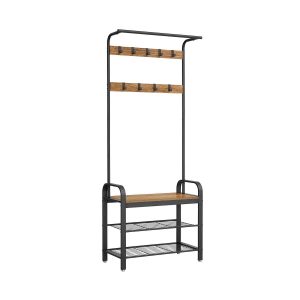 Perchero con banco recibidor nogal 33,7x72x183 cm