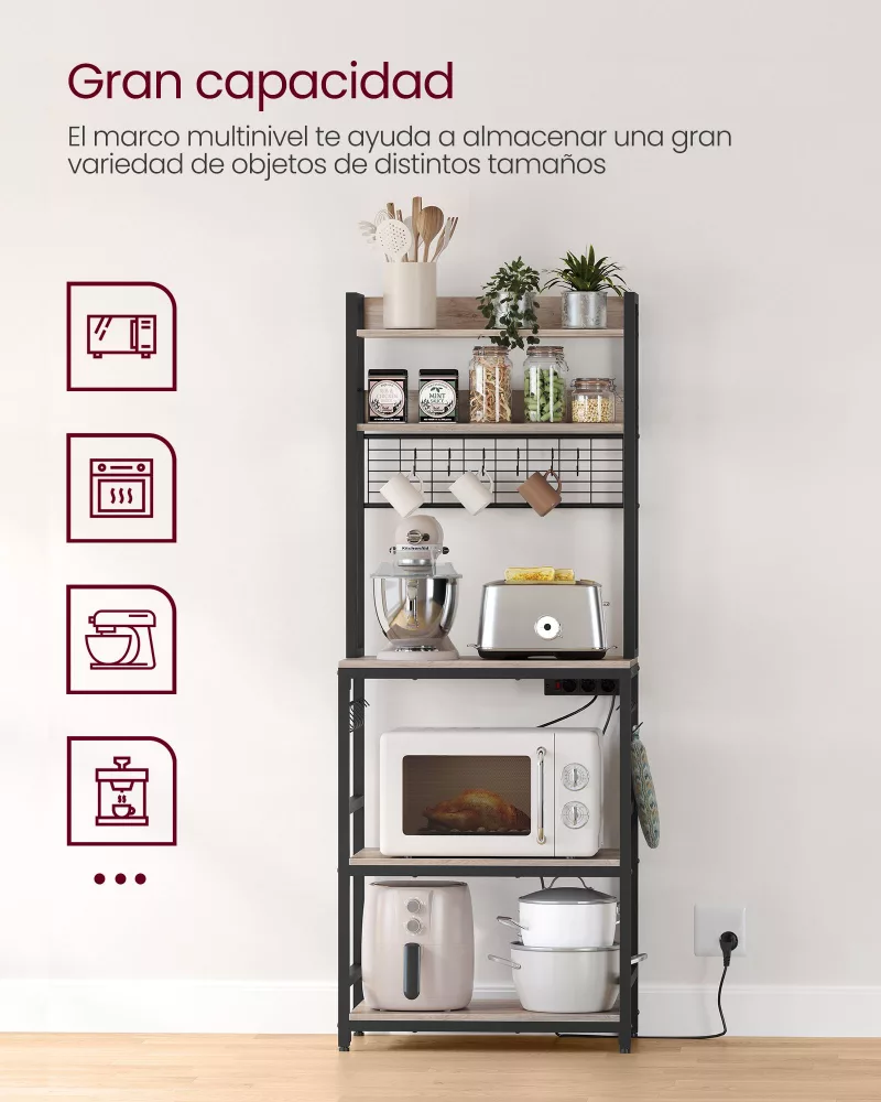 Estantería para Panadería con Toma de Corriente Greige y Negro - Imagen 2