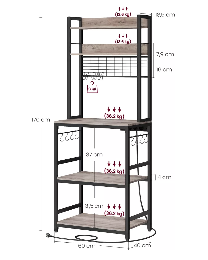 Estantería para Panadería con Toma de Corriente Greige y Negro - Imagen 6