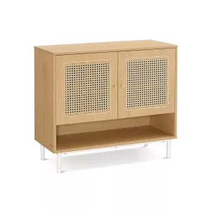 Mueble Zapatero de 3 Niveles de Ratán Estilo Boho Beige Roble