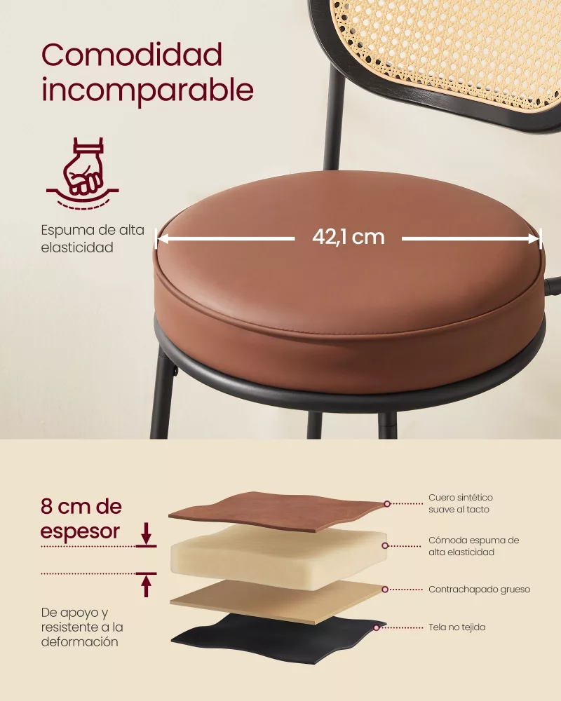 Juego de 2 Taburetes de Bar Marrón Caramelo - Imagen 4