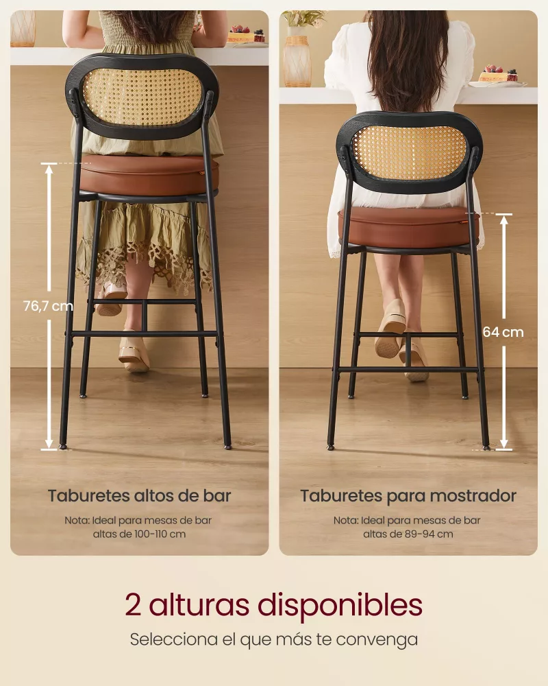 Juego de 2 Taburetes de Bar Marrón Caramelo - Imagen 2