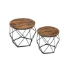 Juego de 2 Mesas de Centro Redonda Marrón Rústico y Negro