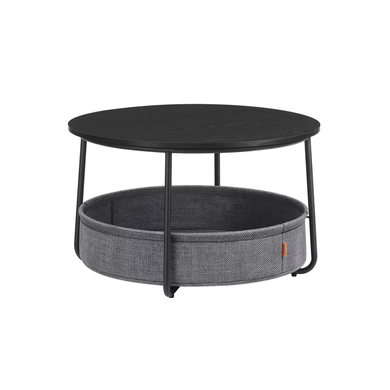 Mesa de Centro Redonda con Almacenamiento Negro Tinta y Gris Pizarra