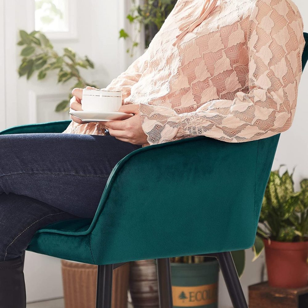 Silla de comedor tapizada con reposabrazos, 49 cm ancho, gris - Imagen 5