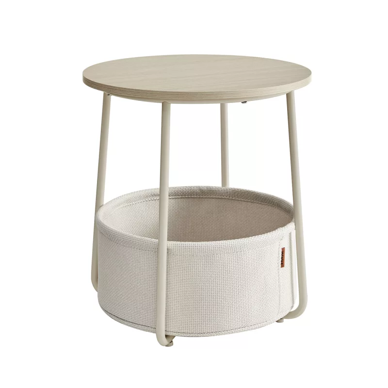 Mesa Auxiliar Redonda con Cesta de Tela Azul Polvo y Azul Pastel