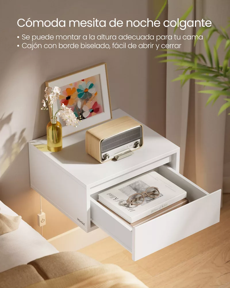 Mesita de Noche Colgante 35 x 40 x 18 cm Blanco Nube - Imagen 2