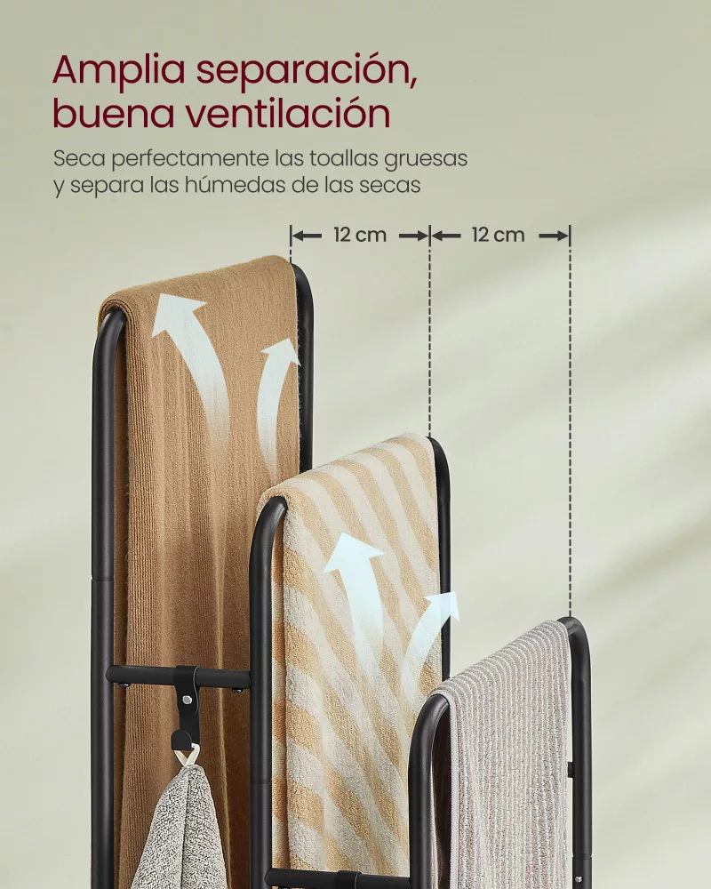 Toallero de 3 Barras 50x30x101 cm Negro Tinta y Negro Ébano - Imagen 3
