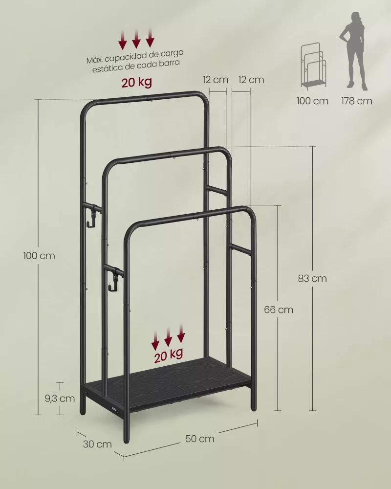 Toallero de 3 Barras 50x30x101 cm Negro Tinta y Negro Ébano - Imagen 5