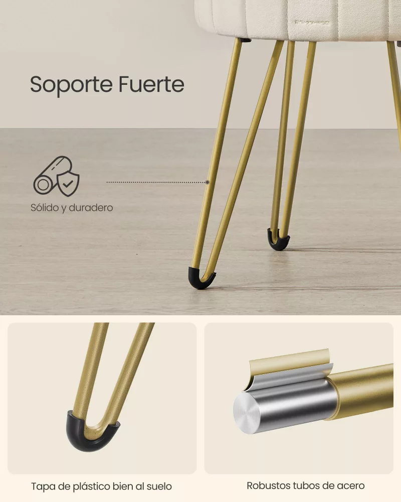 Taburete con almacenaje 39 x 44,4 cm blanco crema - Imagen 4