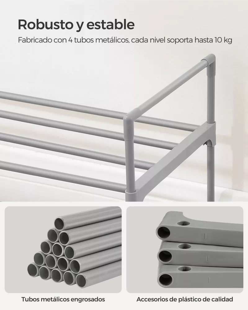 Zapatero de 2 Niveles 30 x 92 x 34 cm Gris - Imagen 3