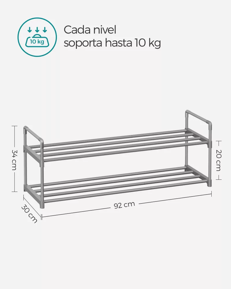 Zapatero de 2 Niveles 30 x 92 x 34 cm Gris - Imagen 5
