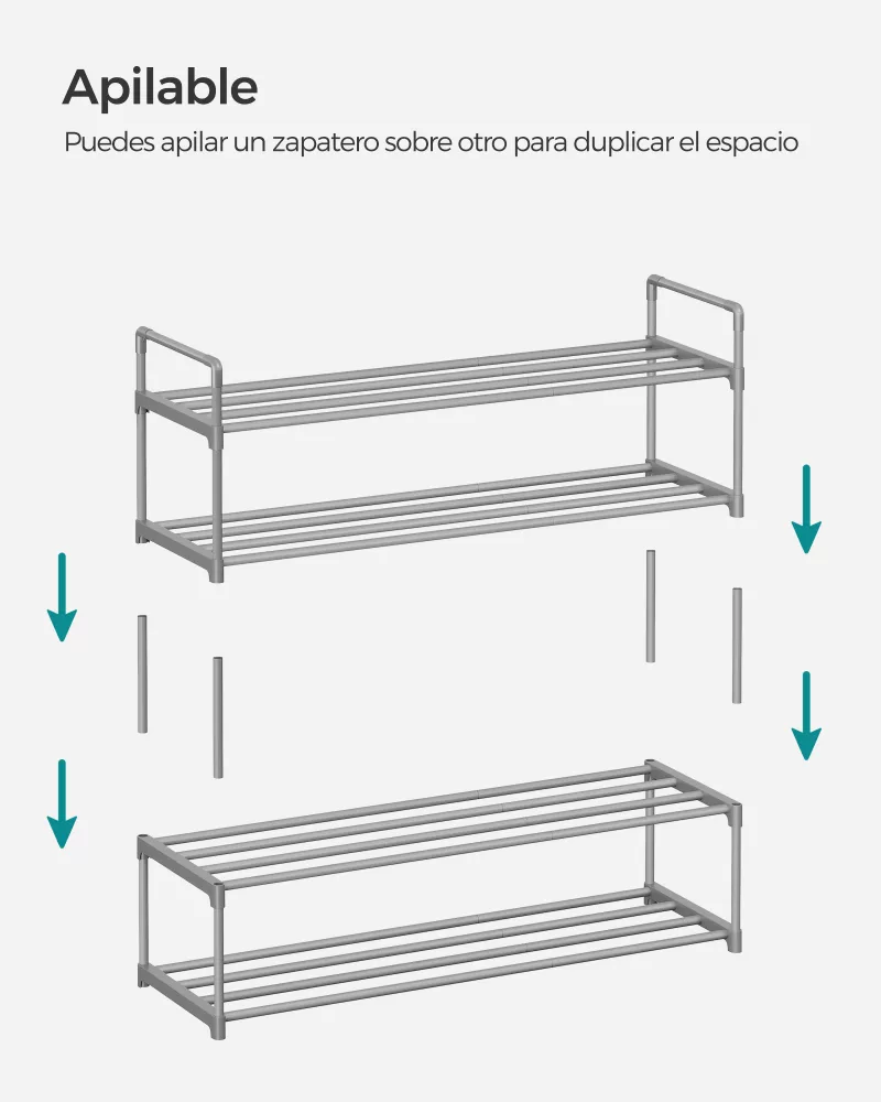 Zapatero de 2 Niveles 30 x 92 x 34 cm Gris - Imagen 4