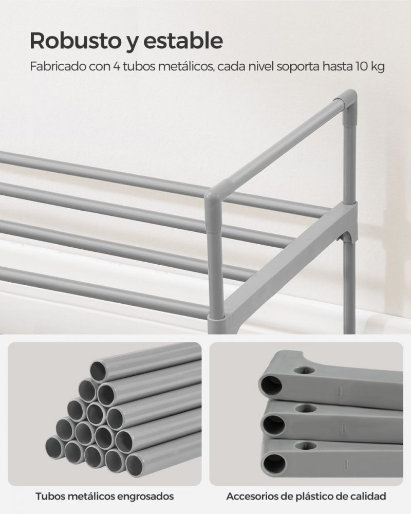 Zapatero de 2 niveles, metálico, 10 pares, gris - Imagen 3