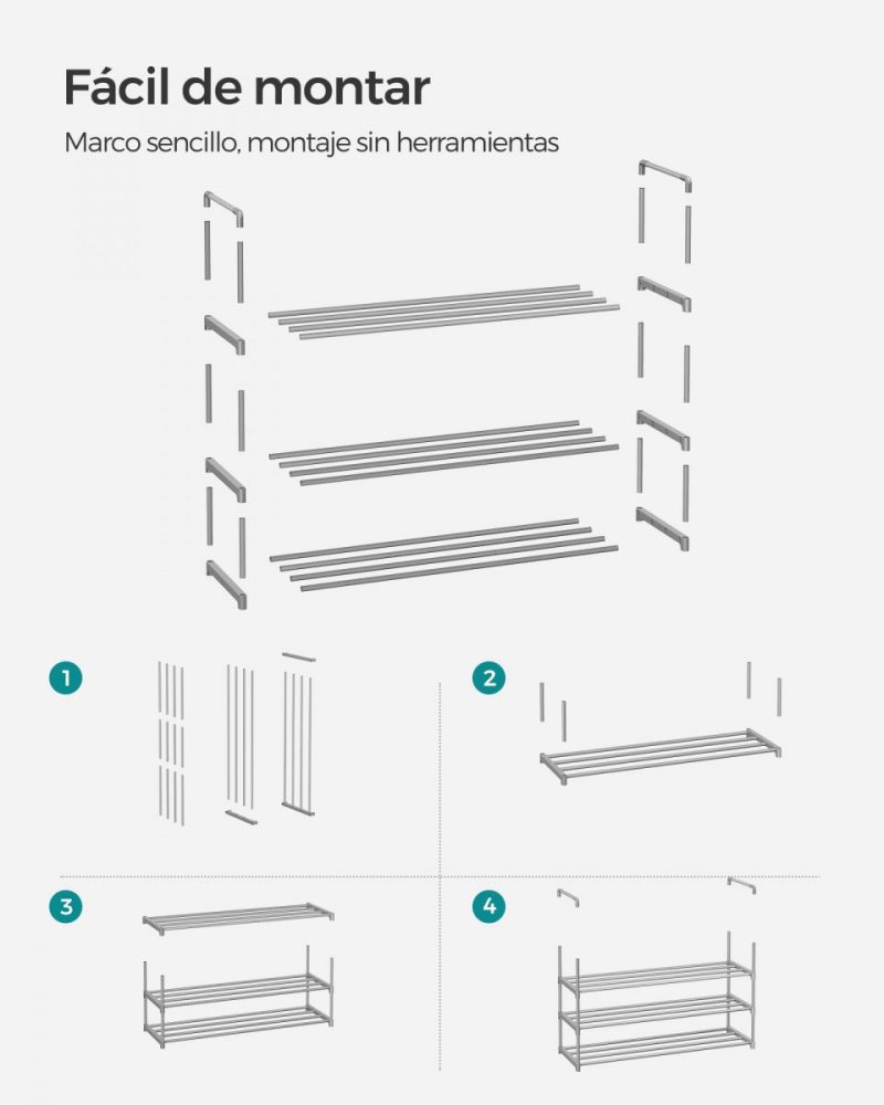 Zapatero de 2 niveles, metálico, 10 pares, gris - Imagen 5