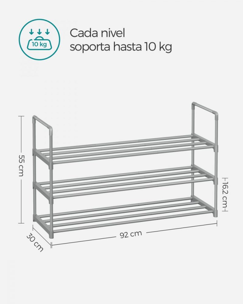 Zapatero de 2 niveles, metálico, 10 pares, gris - Imagen 6