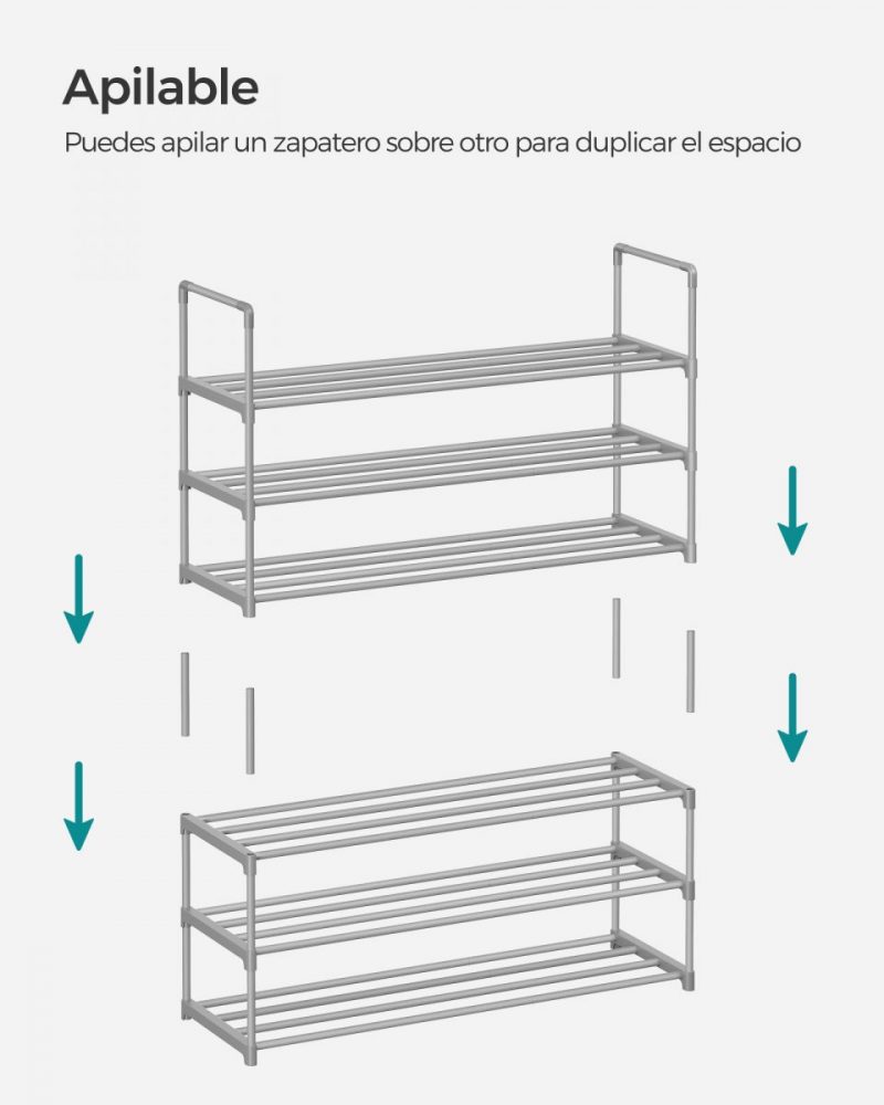 Zapatero de 2 niveles, metálico, 10 pares, gris - Imagen 4
