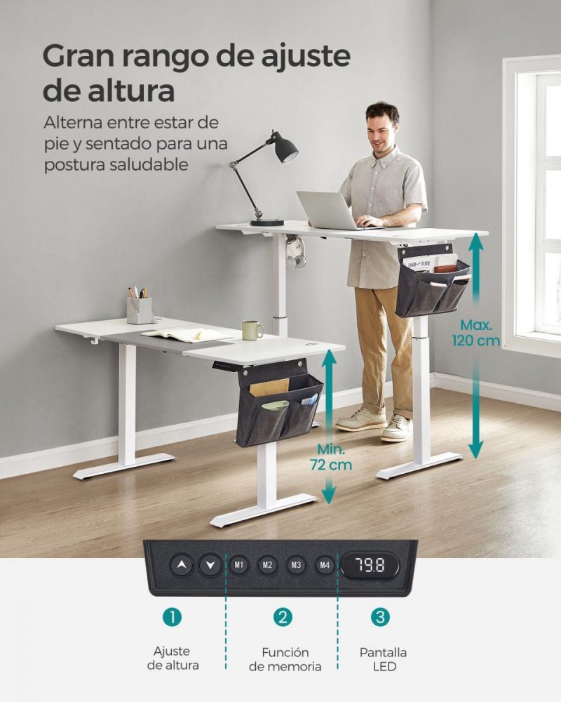 Escritorio eléctrico 60x140x72-120 cm ajustable blanco - Imagen 3