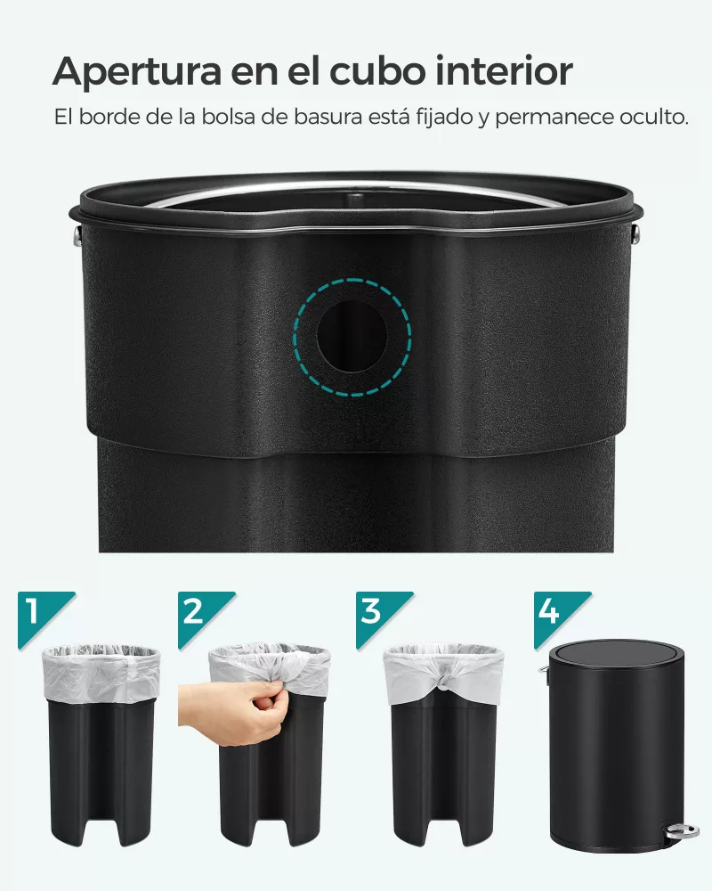 Cubo de basura para cosméticos de 3 l negro - Imagen 5