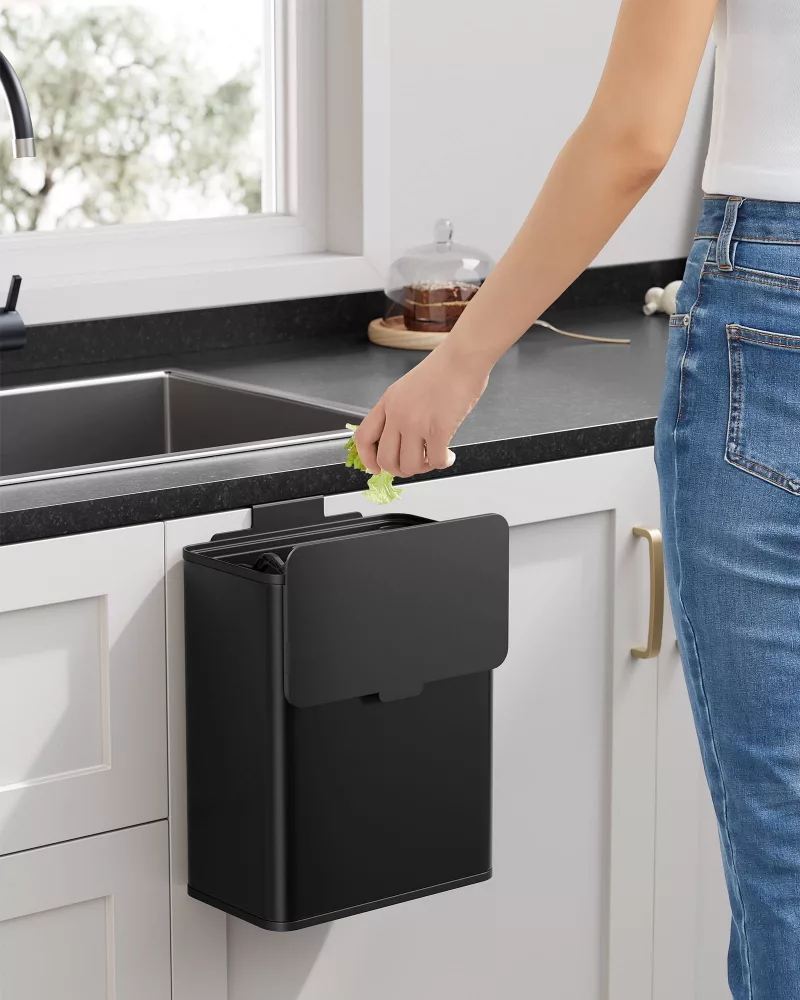 Cubo de basura colgante 8 l con tapa negro tinta - Imagen 2