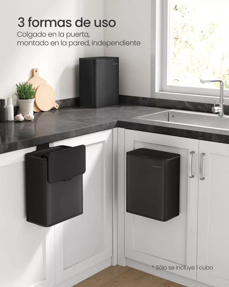 Cubo de basura colgante 8 l con tapa negro tinta - Imagen 3