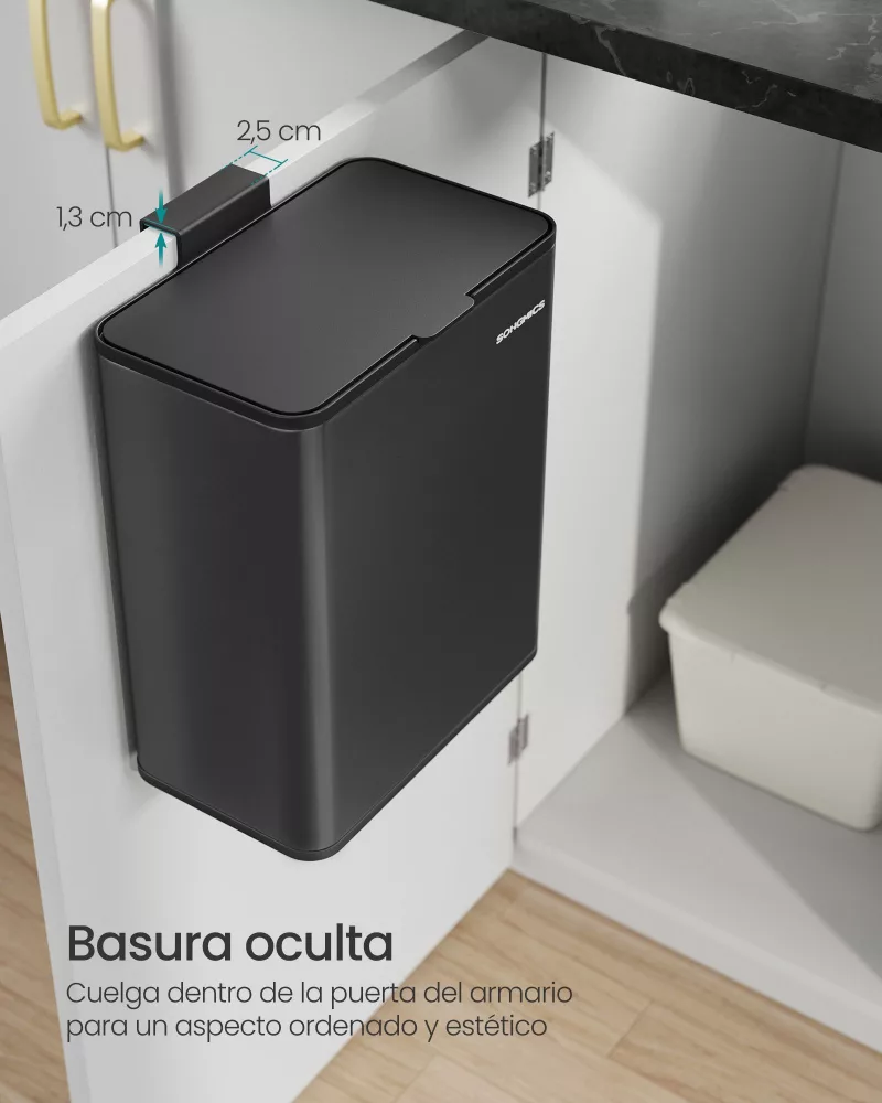 Cubo de basura colgante 8 l con tapa negro tinta - Imagen 4