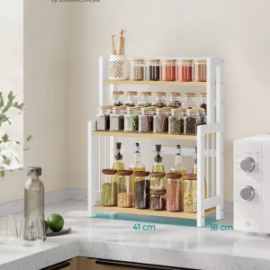 Especiero estante de especias de 3 niveles roble natural y blanco nube