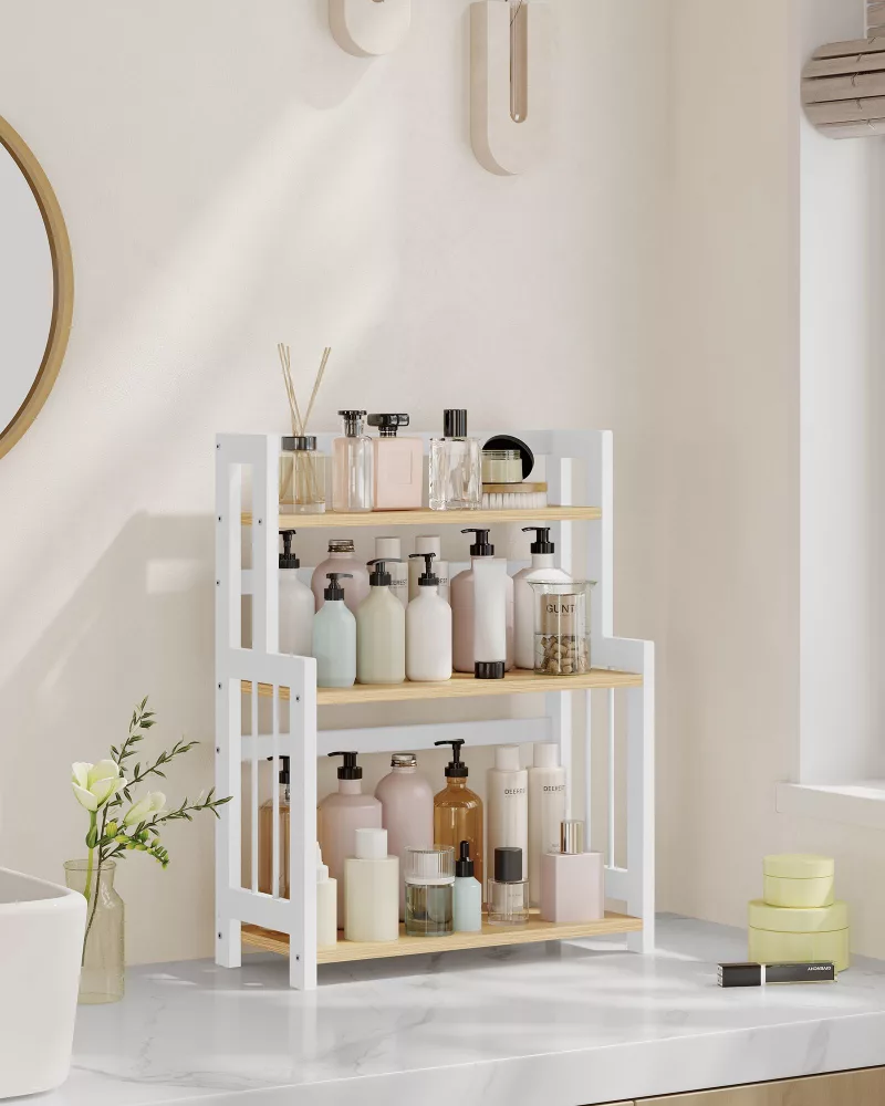 Especiero estante de especias de 3 niveles roble natural y blanco nube - Imagen 2