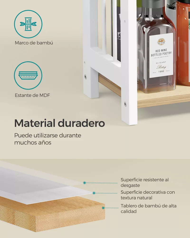 Especiero estante de especias de 3 niveles roble natural y blanco nube - Imagen 6