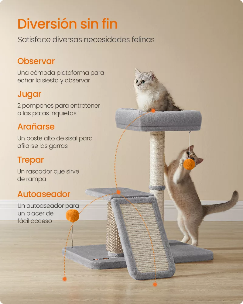 Rascador con Cama Multifuncional Gris Claro - Imagen 3