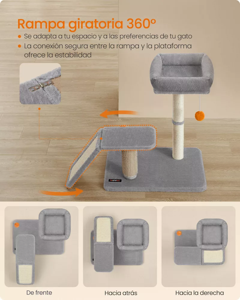 Rascador con Cama Multifuncional Gris Claro - Imagen 4
