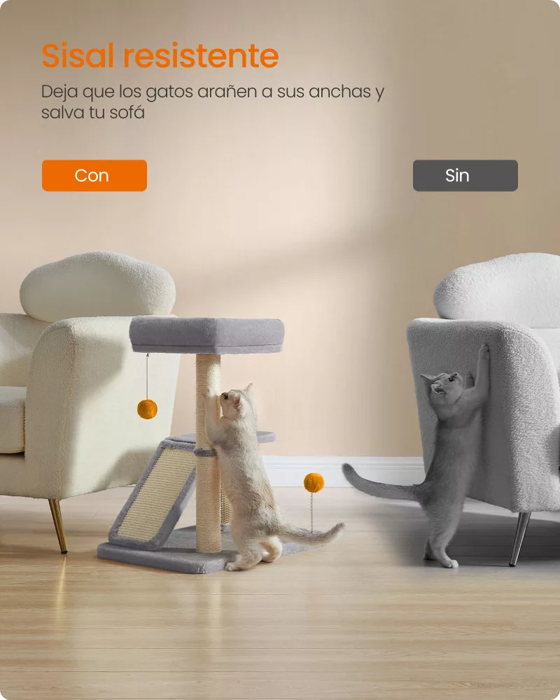 Rascador con Cama Multifuncional Gris Claro - Imagen 5