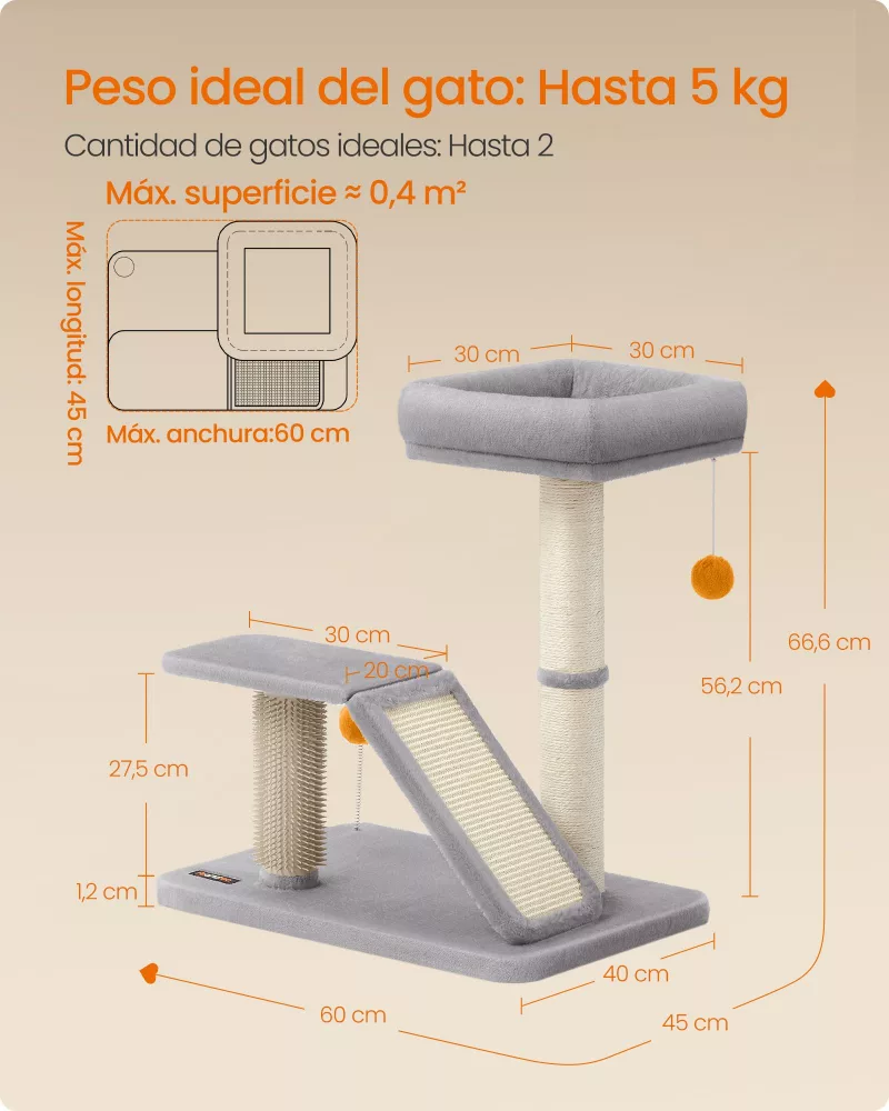 Rascador con Cama Multifuncional Gris Claro - Imagen 6
