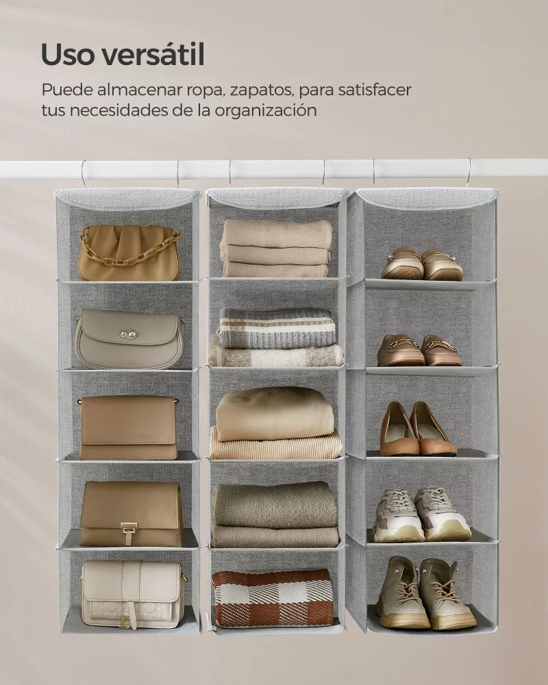 Juego de 2 organizadores colgantes patrón de lino gris claro - Imagen 2