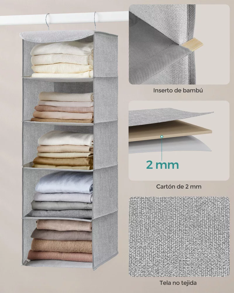 Juego de 2 organizadores colgantes patrón de lino gris claro - Imagen 3